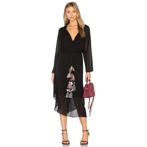 Misa Los Angeles Dresses & Skirts - MISA Los Angeles Revolve Black Tassel Tanaz Midi Dress XS Boho Luxe